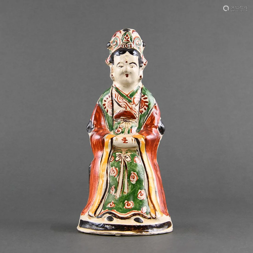 A RARE POLYCHROME 'CIZHOU' FIGURE OF A LADY