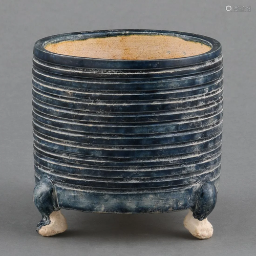 A RARE'SANCAI'BLUE-GLAZED LIAN-FORM CENSER