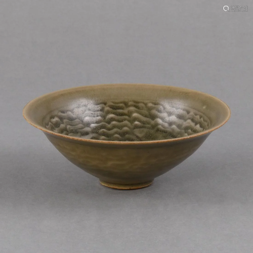 A YAOZHOU CELADON MOULDED 'FISH' BOWL