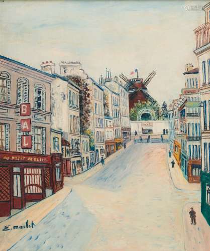 Élisée MACLET 1881-1962 RUE À MONTMARTRE AVEC MOULIN DE LA G...