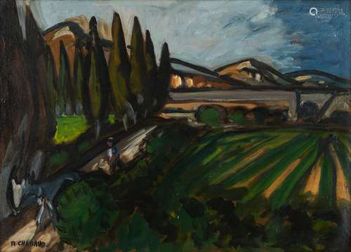 Auguste CHABAUD 1882-1955 RETOUR DES CHAMPS Huile sur pannea...