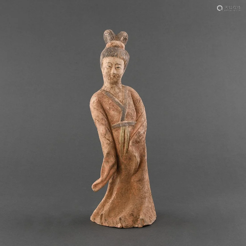 PAINTED POTTERY FIGURE OF A FEMALE DANCER