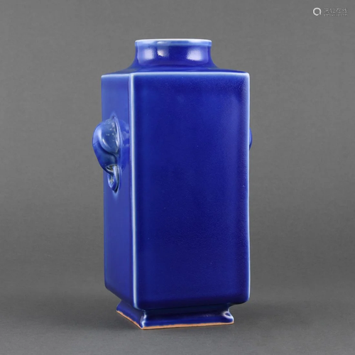 A BLUE-GLAZED SQUARE-FORM VASE