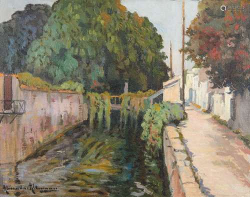 Alexander ALTMANN 1878-1932 CANAL À MONTARGIS Huile sur toil...