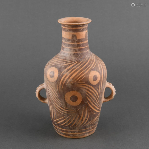 A MAJIAYAO PAINTED POTTERY HANDLED VASE