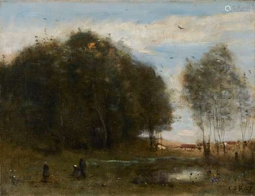 Camille COROT 1793-1875 TROIS PERSONNAGES AU MARAIS, circa 1...