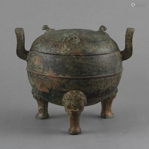 AN ARCHAIC BRONZE RITUAL FOOD VESSEL, DING