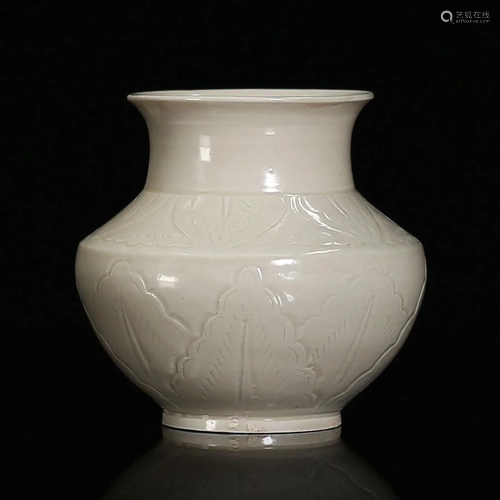 A RARE 'DING' WHITE-GLAZED CARVED VASE, ZUN