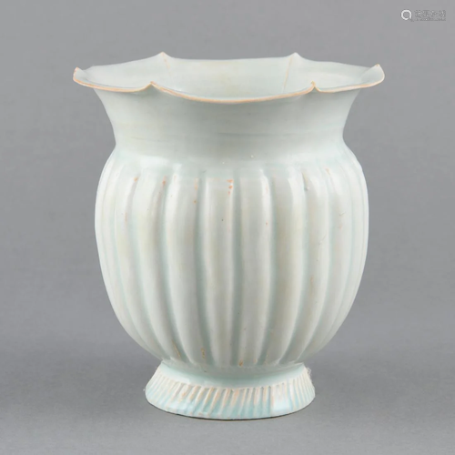 A QINGBAI 'MELON' FLORIFORM RIM VASE, ZUN