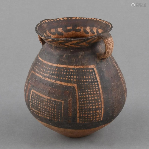 A PAINTED POTTERY TWO-HANDLED JAR