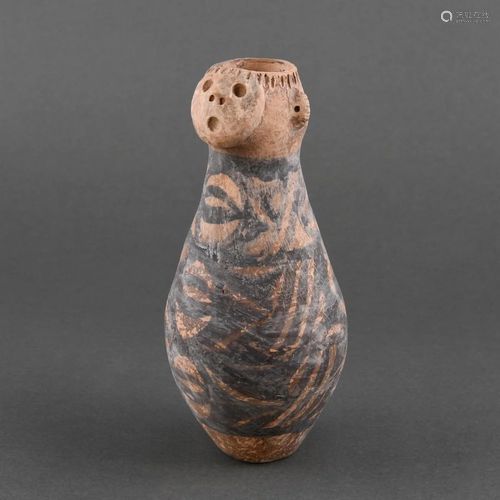 A PAINTED POTTERY 'HUMAN-FACE' EWER