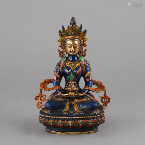 A GILT-BRONZE AND ENAMEL 'AVALOKITESHVARA'