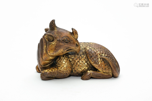 A Gilt Bronze Mystical Beast Paperweight