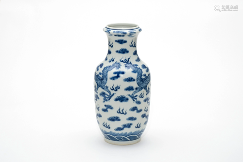 A Blue and White Double Dragon Vase