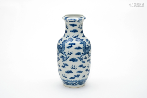 A Blue and White Double Dragon Vase