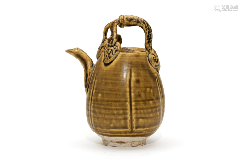 A Ding Ware Brown Glaze Melon-Formed Teapot