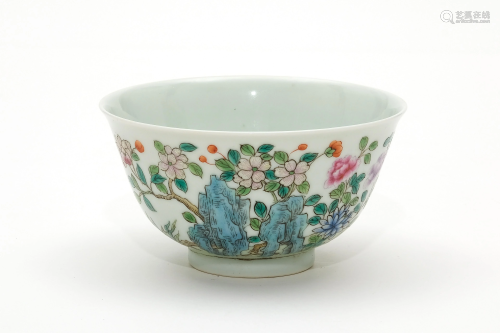 A Famille Rose Floral and Lyrics Bowl with Jiaqing Mark
