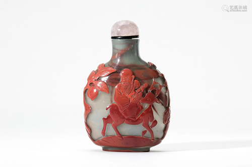 A Red Figural Peking Glass Snuffle Bottle