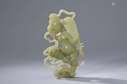 A Carved Hetian Jade Female Dancer Figure