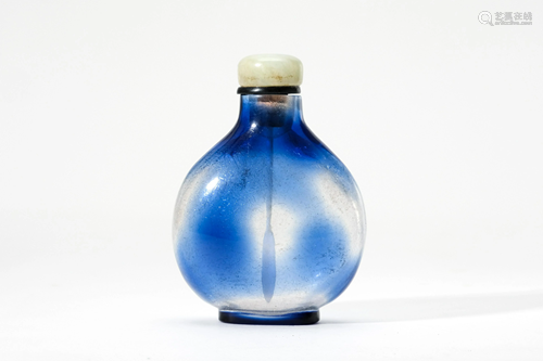 A Blue Peking Glass Snuffle Bottle with Jade Stopper