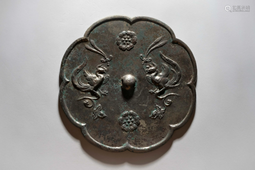 A Double Luan and Floral Bronze Mirror