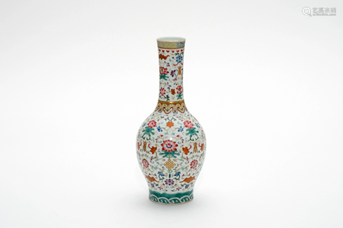 A Famille Rose Guanyin Vase with Qianlong Mark