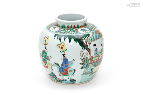 A Figural Storied Famille Verte Jar