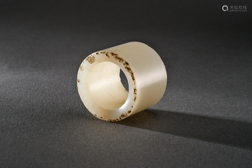 A Carved Hetian White Jade Aarchery Ring