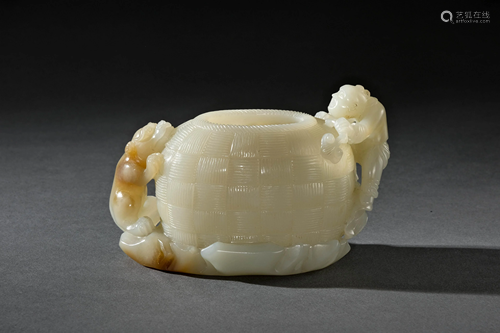 A Carved Hetian White Jade Figural Brush Washer