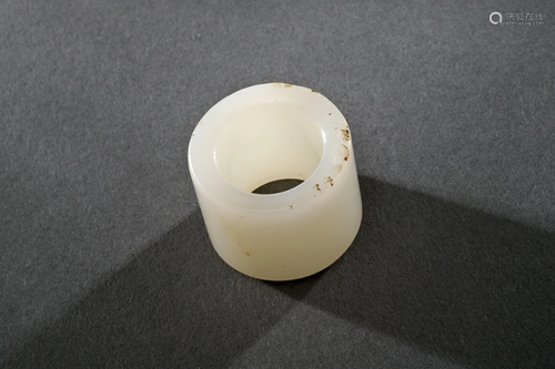 A Carved Hetian White Jade Aarchery Ring