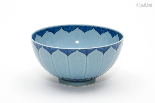A Blue and White Lotus Bowl with Qianlong Mark