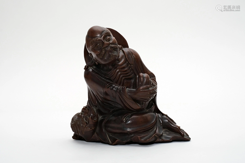 A Carved Boxwood Luohan Figure