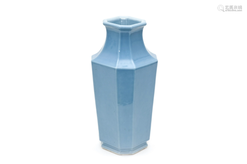 A Hexagonal Blue Glazed Vase