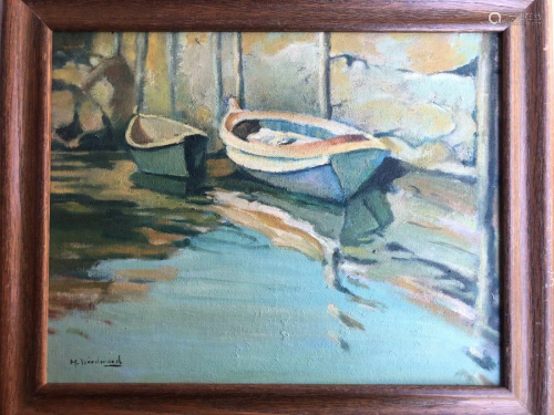 MABEL MAY WOODWARD 1877-1945 OIL ON BOARD BOATS