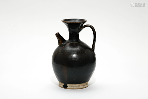 A Black Glazed Pot with Tall Handle