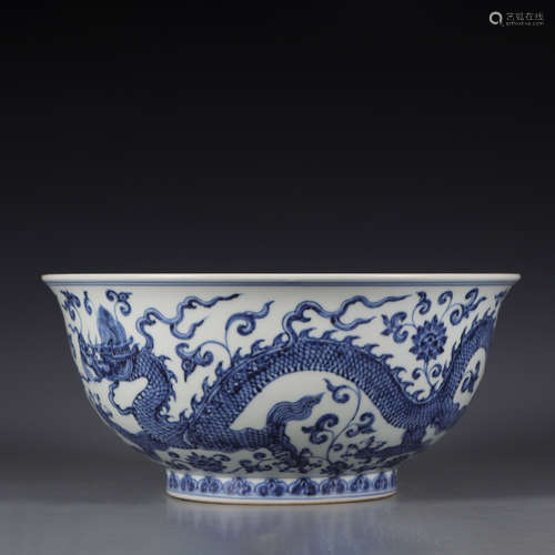 A Blue And White Dragon Bowl