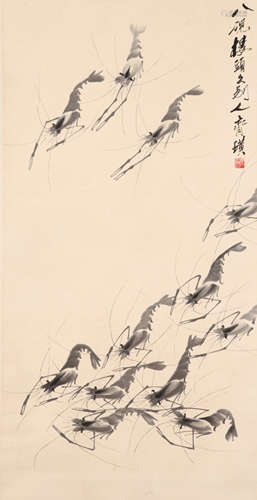 A Chinese Shrimps Painting Scroll