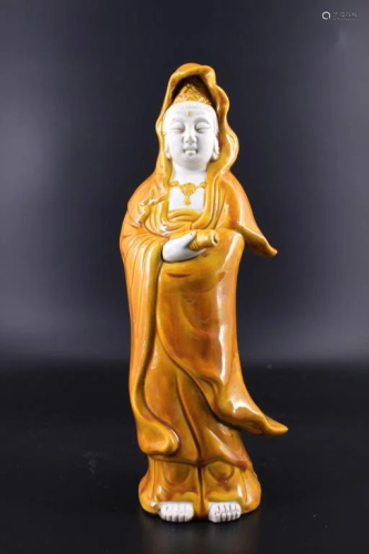 Qing Yellow&White Guan Yin Figure