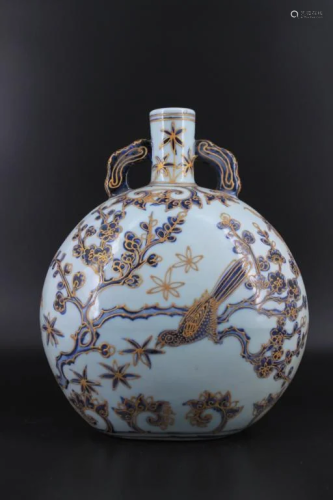 Qing Porcelain Gilted Gold Flask