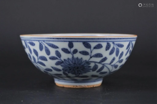 Chinese Ming Porcelain Blue&White Floral Bowl