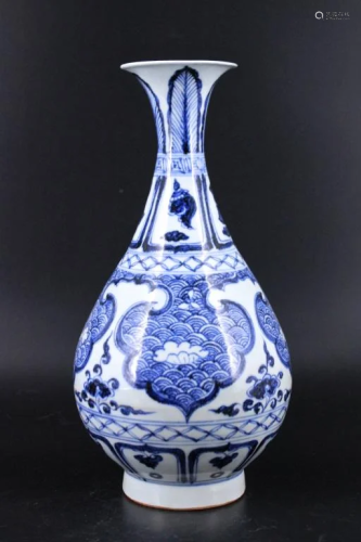Yuan Porcelain Blue&White Floral Vase