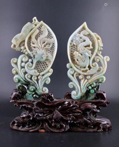 Set of Dragon and Phoenix Jadeite Figure