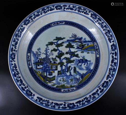 Large Qing Porcelain Blue&White Plate