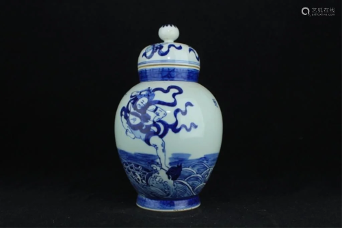 Chinese Qing Porcelain Blue&White Vase with lid