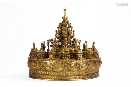 Gorgeous and Rare Tibetan Gilt Bronze Mandala