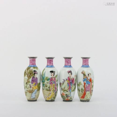 A Set of Four Enamel Vases