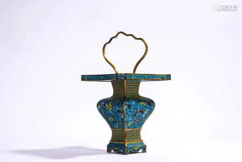 Chinese Cloisonne Enamel 'Butterflies' Basket Vase