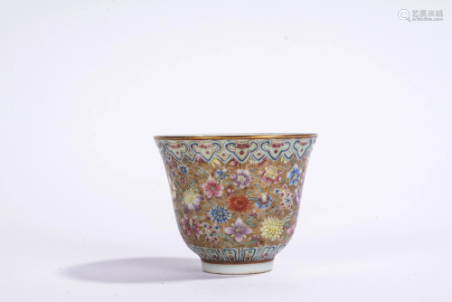 Chinese Famille Rose Flowers Cup