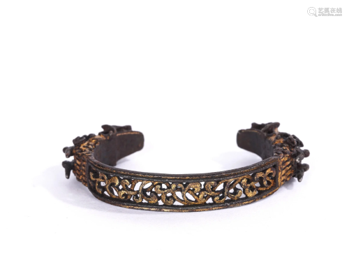 Tibetan Gold Inlaid Iron Dragon Bracelet