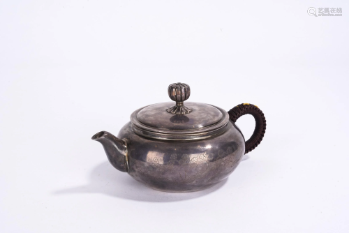 A Chinese Silver 'Lotus Pond' Teapot